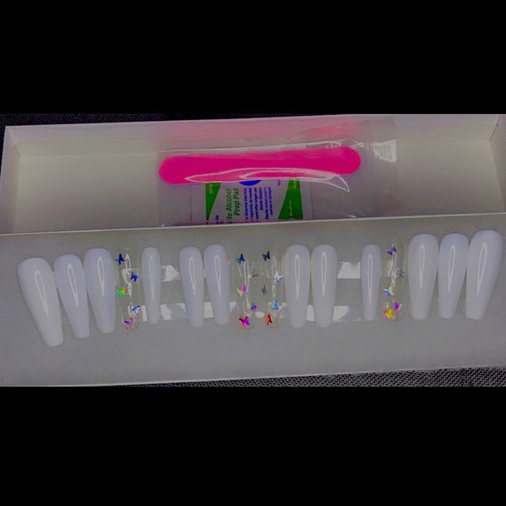 White handmade Press on nails butterfly gel polish
